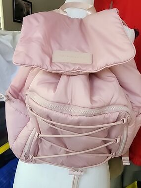 Blush Quilted Puffer Backpack with Top Logo Patch